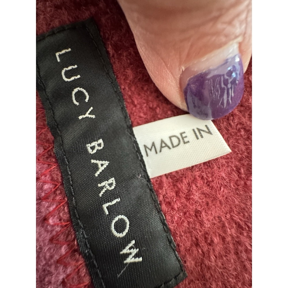 Vintage Lucy Barlow Wool Scarf Made in England Red Burgundy Colorblock Fringe - Picture 2 of 14
